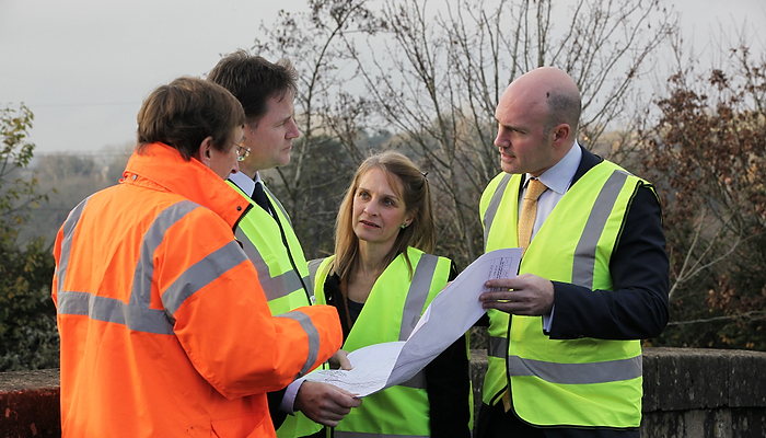 Dorian Baker Nick Clegg Steve Bradley and Wera Hobhouse at Bathampton Parkway East of Bath Park and Ride 27.11.14